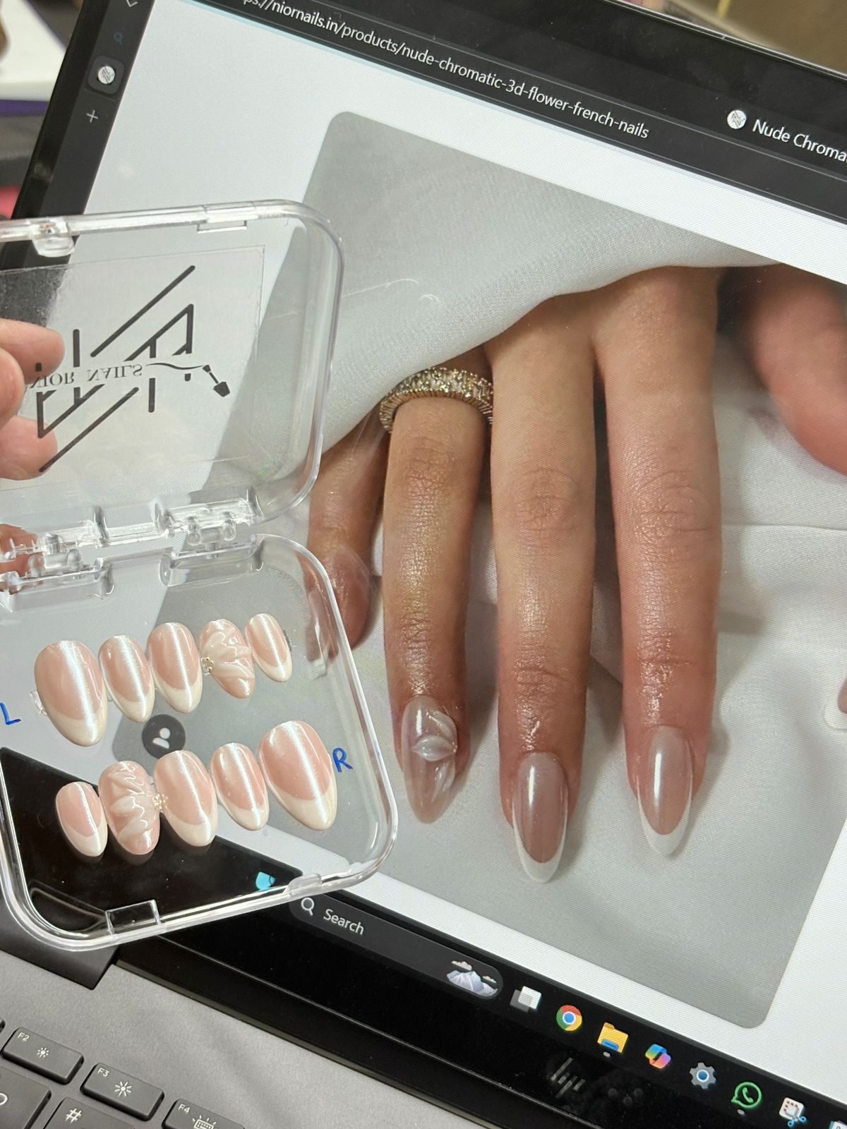 Nude Chromatic + 3D flower French Nails