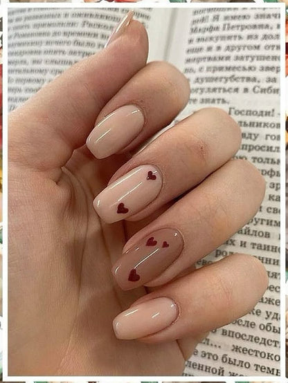 Nude+Red Heart Nails