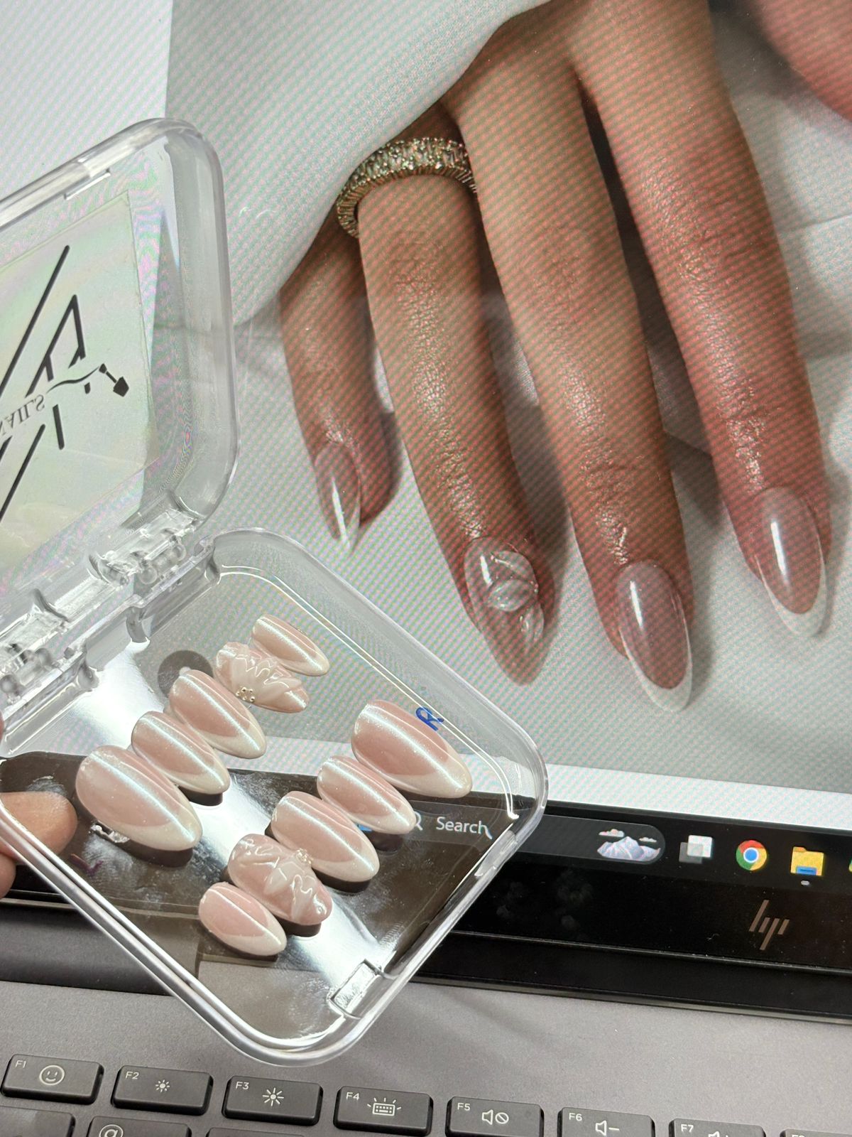 Nude Chromatic + 3D flower French Nails