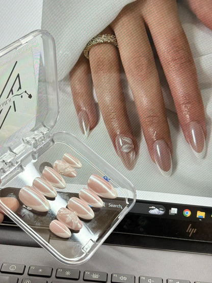 Nude Chromatic + 3D flower French Nails