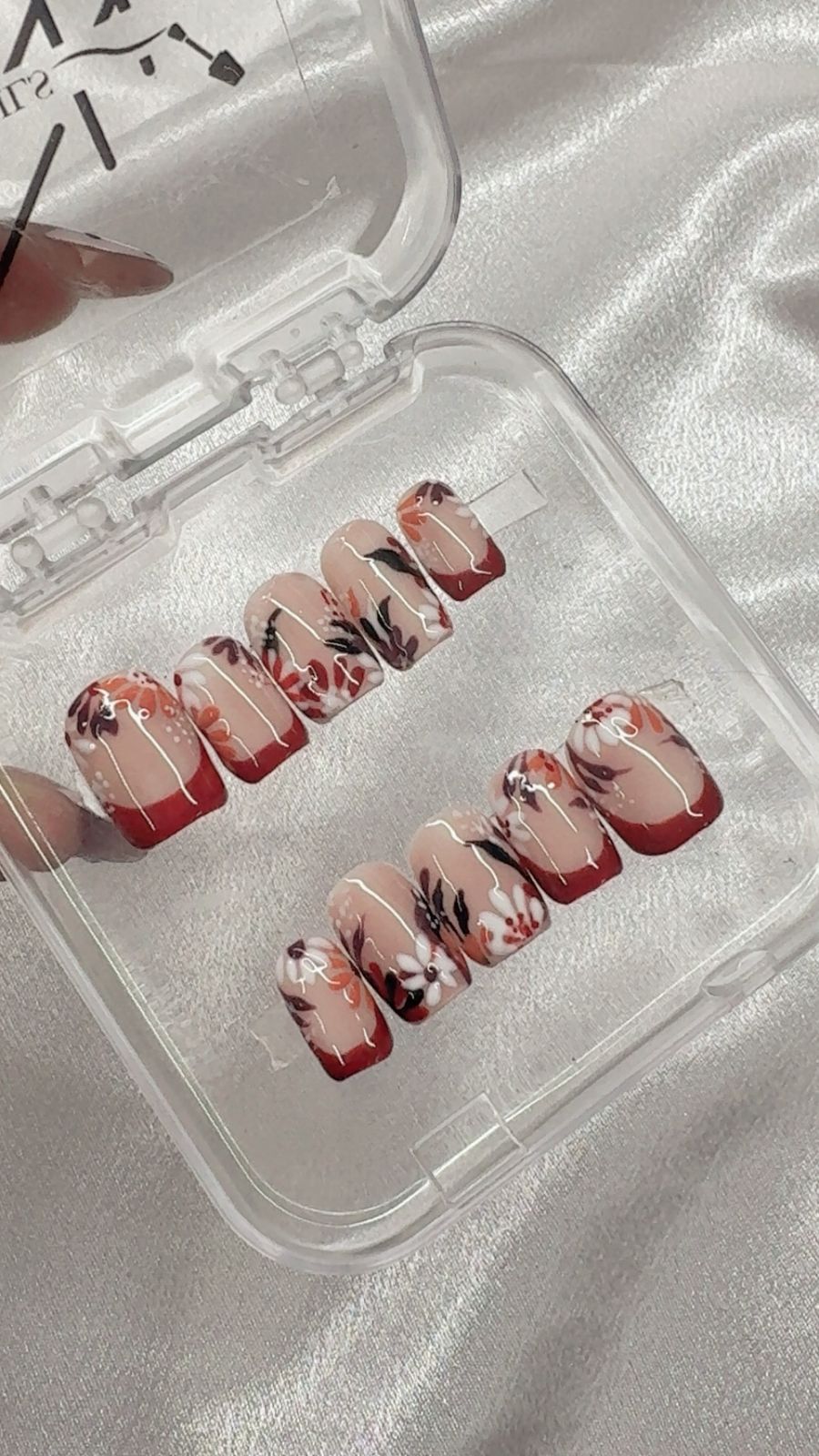 Brick Red French Flower Nails