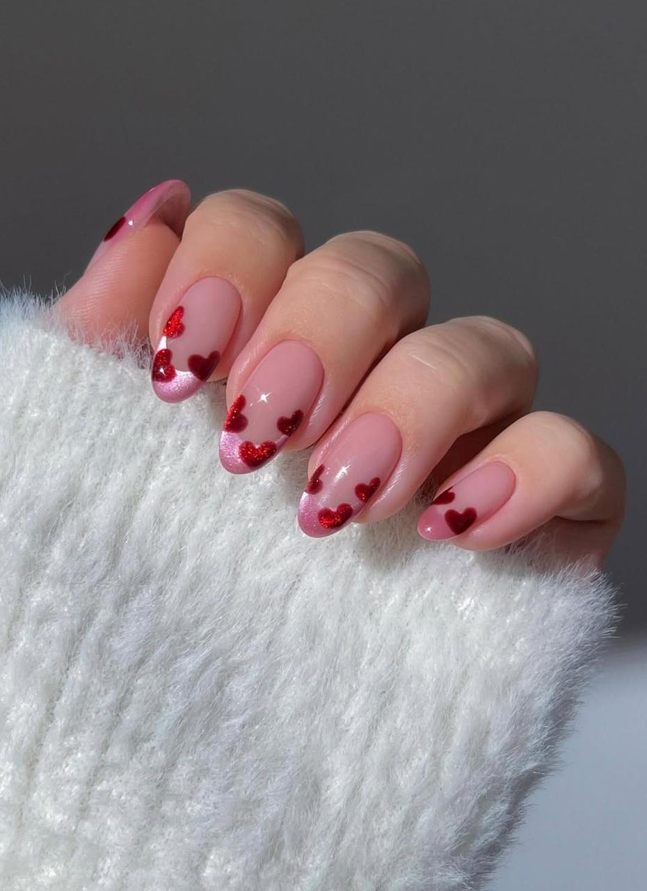 Pink French Heart Cateye Nails Nior Nails