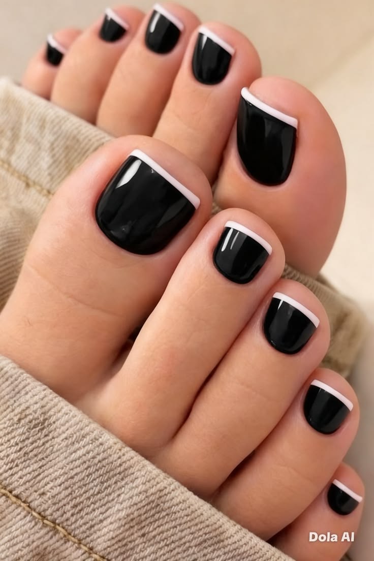 Black White French Toe Nails
