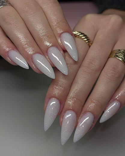 Glitter Pearl White Nails