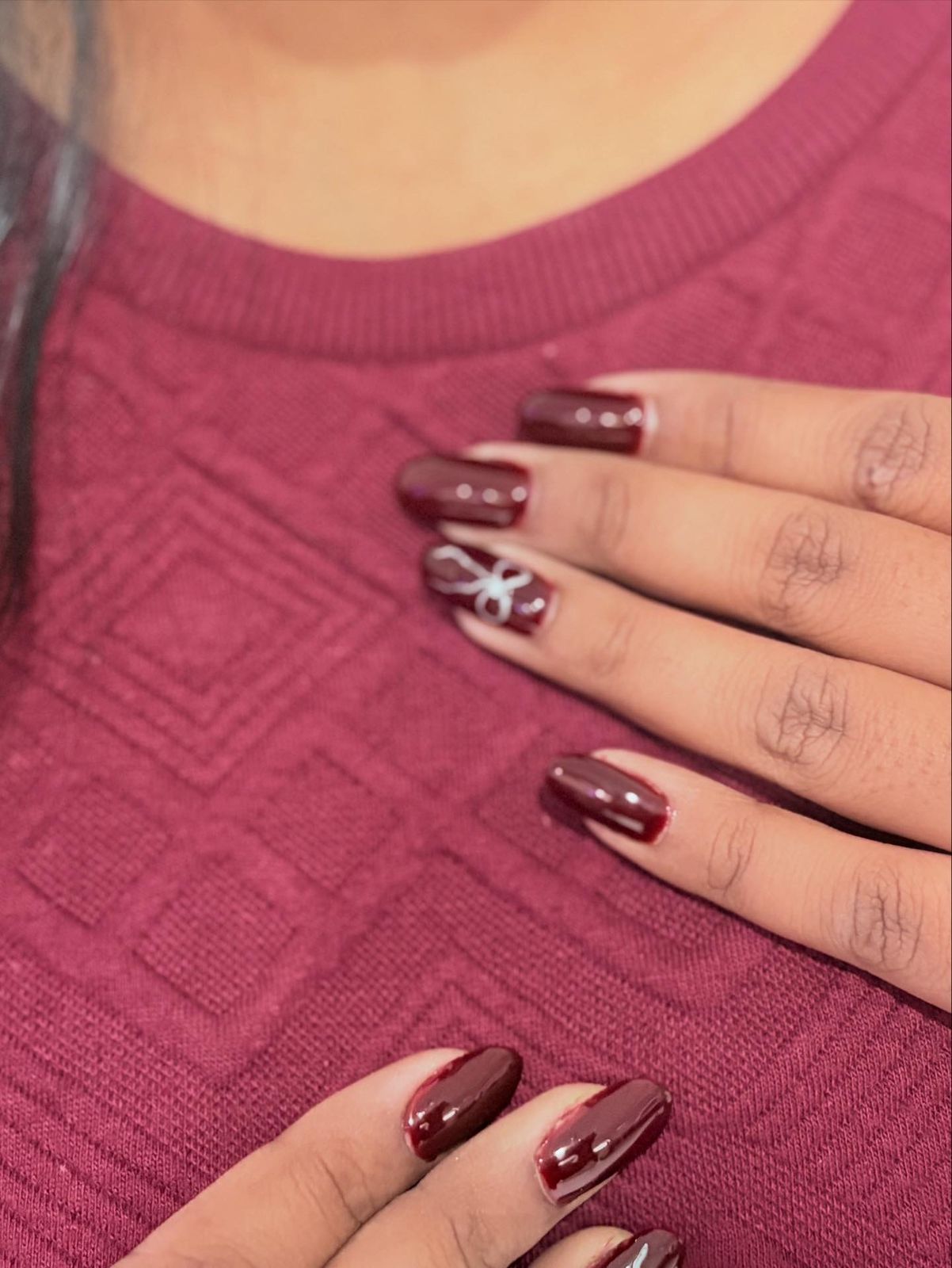 Red Wine Bow Nails