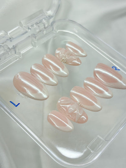 Nude Chromatic + 3D flower French Nails