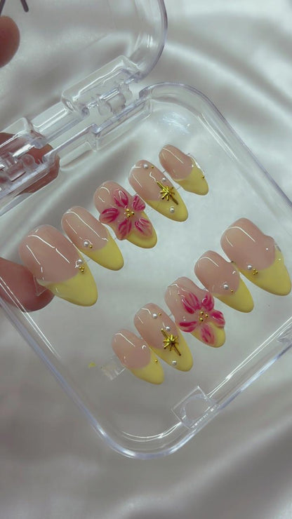 Butter Yellow 3D Flower Nails