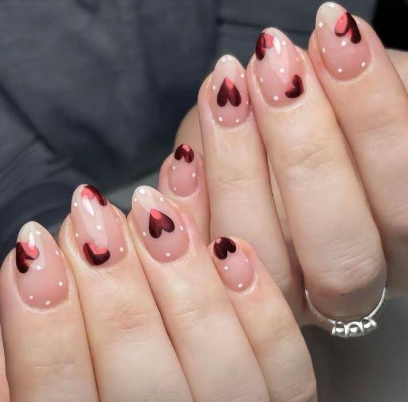 Red Chromatic Heart Nail Nior Nails