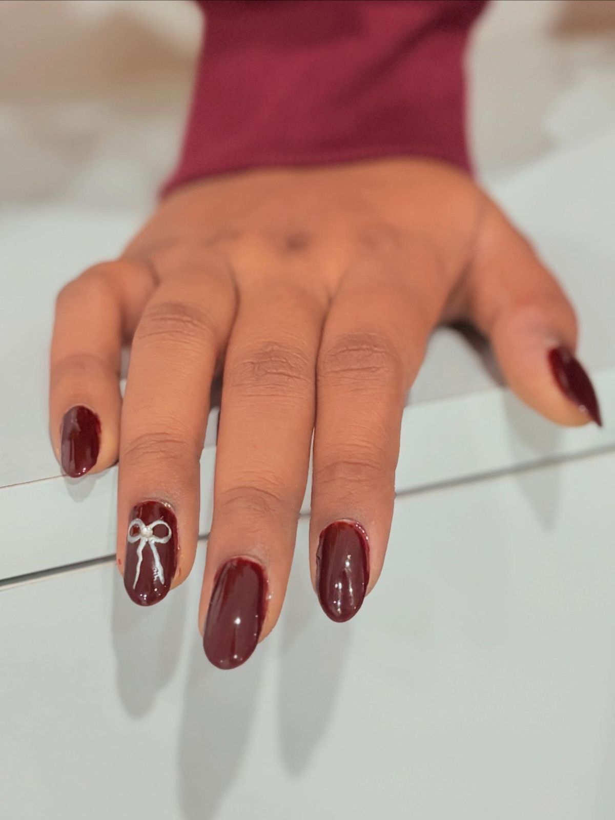 Red Wine Bow Nails
