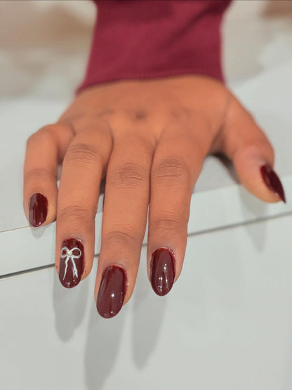 Red Wine Bow Nails