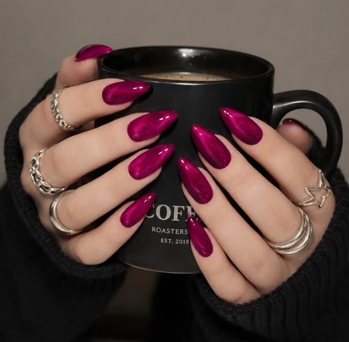 Magenta  Cateye Nails