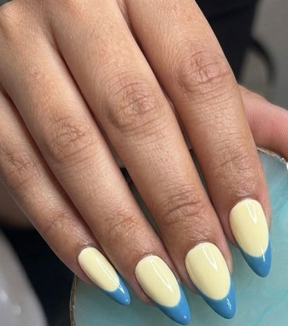 Butter Yellow Blue French Nails