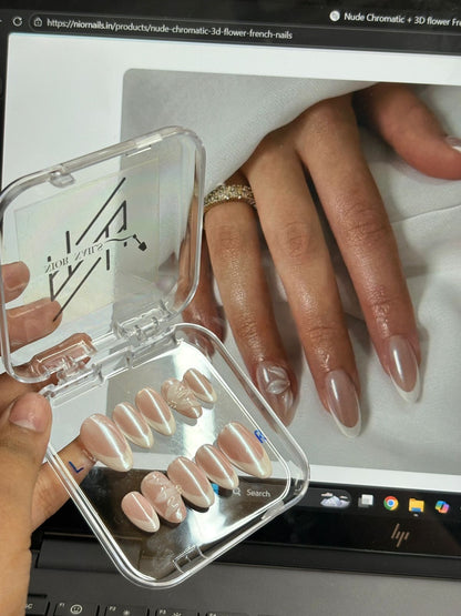 Nude Chromatic + 3D flower French Nails