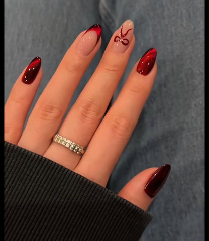 Red Cateye Bow Nails Nior Nails