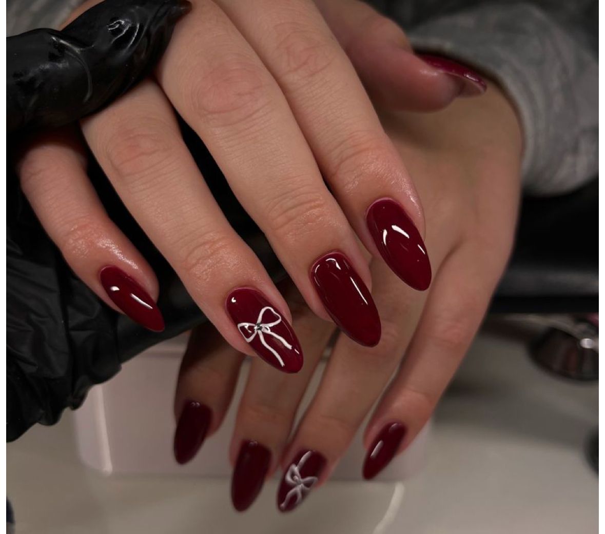 Red Wine Bow Nails