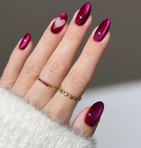 Magenta Cateye Heart  Nails Nior Nails