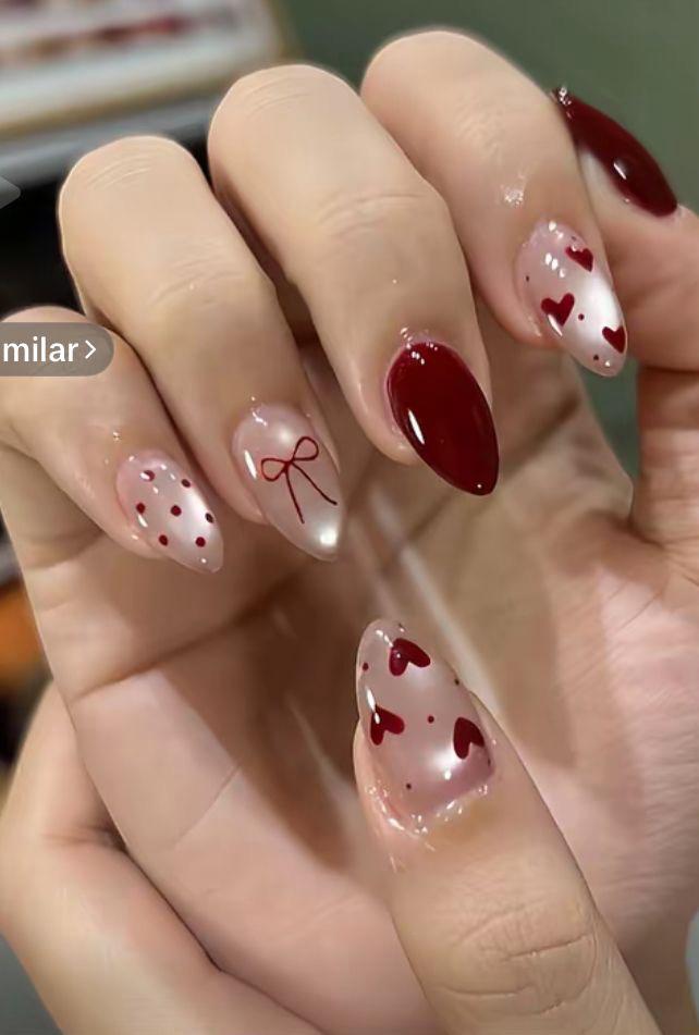 Cateye Red Heart Bow Nails Nior Nails