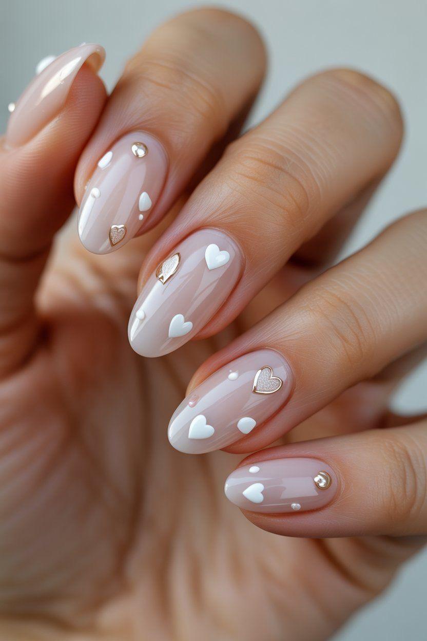 Cute heart Nude Nails Nior Nails