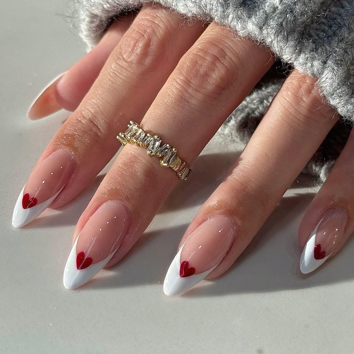 White French Heart Nails Nior Nails