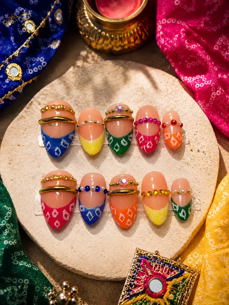 Multi Colour Navratri Nails
