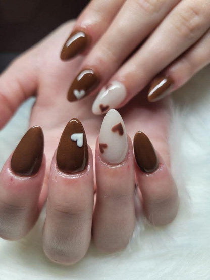 Brown heart Nails Nior Nails