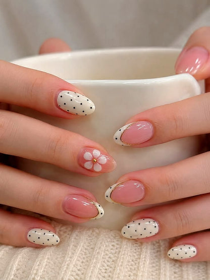 Butter Yellow Flower Polka Dot Nails