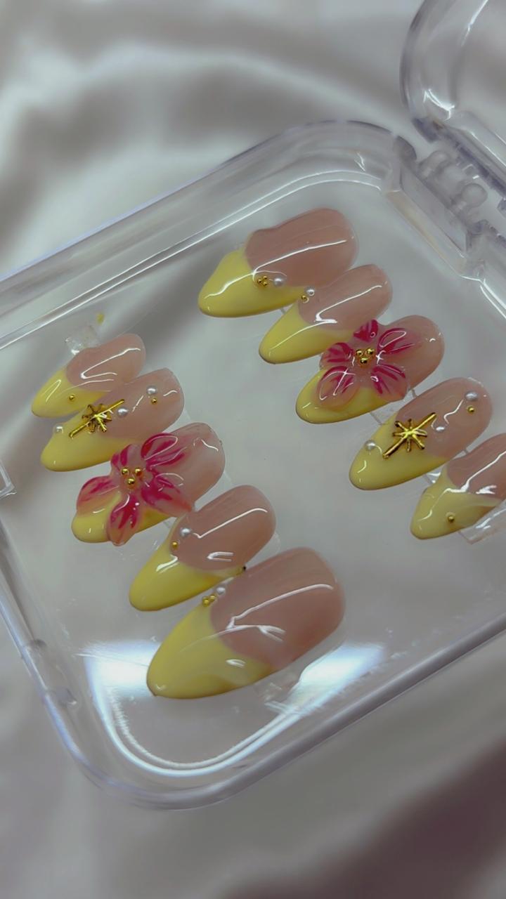 Butter Yellow 3D Flower Nails