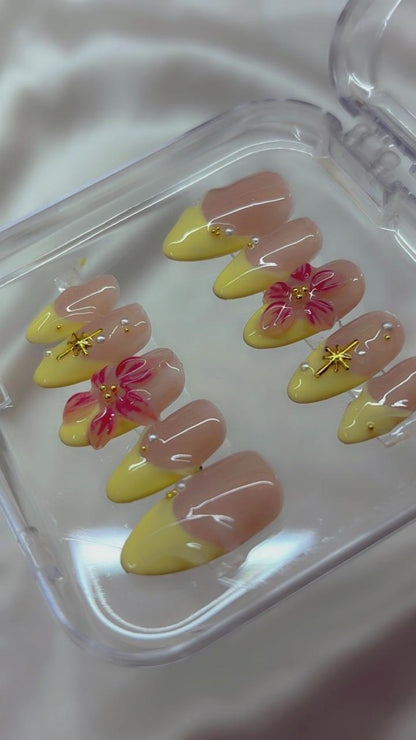 Butter Yellow 3D Flower Nails