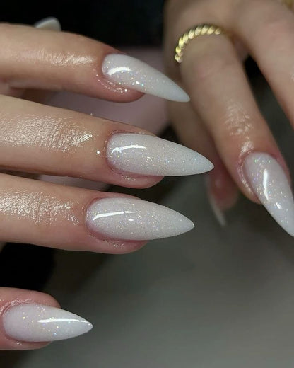 Glitter Pearl White Nails
