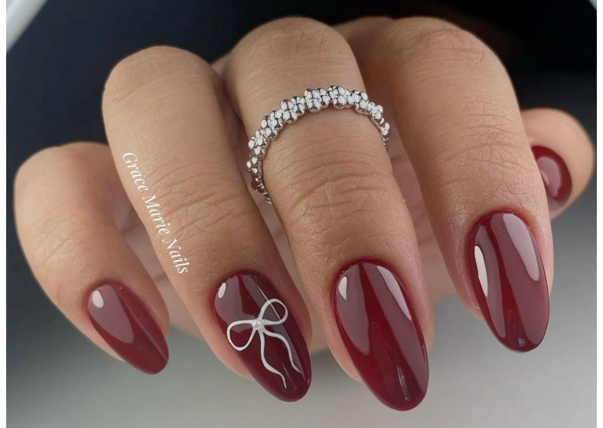 Red Wine Bow Nails